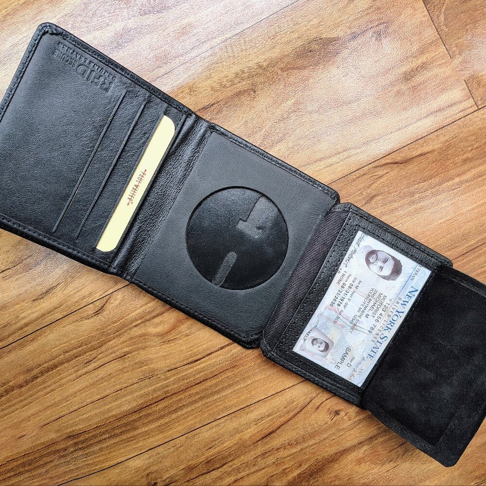 Leather Department of Corrections Officer Bi-Fold Black Badge Wallet - Picture 3 of 8